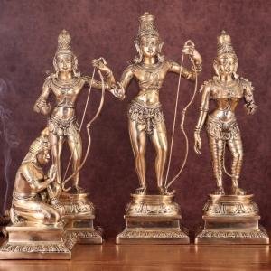 Brass Ram Darbar Antique Set | Lord Ram 23" with Family | Heritage Finish Divine Art | 27 kg Temple Grade Murti | Handcrafted Traditional Collection